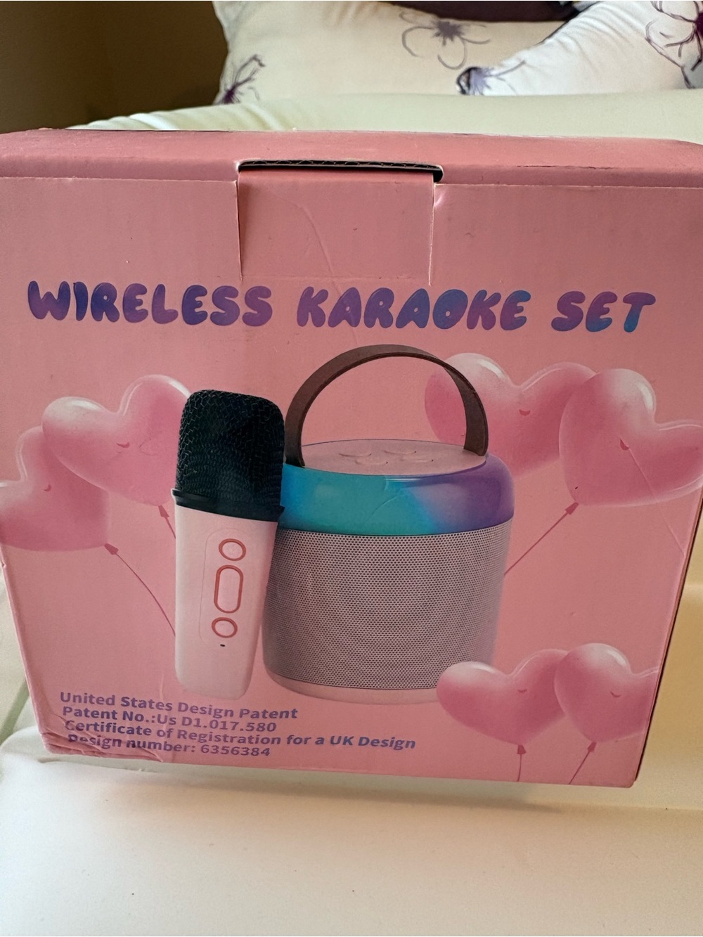 Wireless Karaoke Set with 2 Pink Microphones and Gradient Speaker that lights up